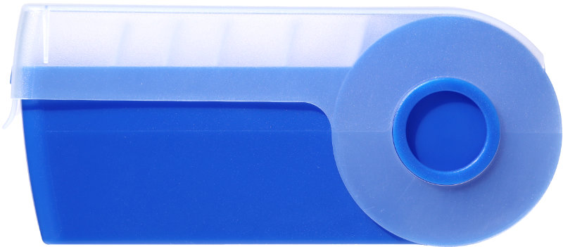 blaue Lernkartei in der Ansicht von der Seite