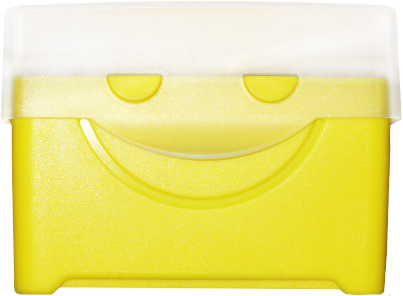 gelbe Lernkartei in der Ansicht von vorne