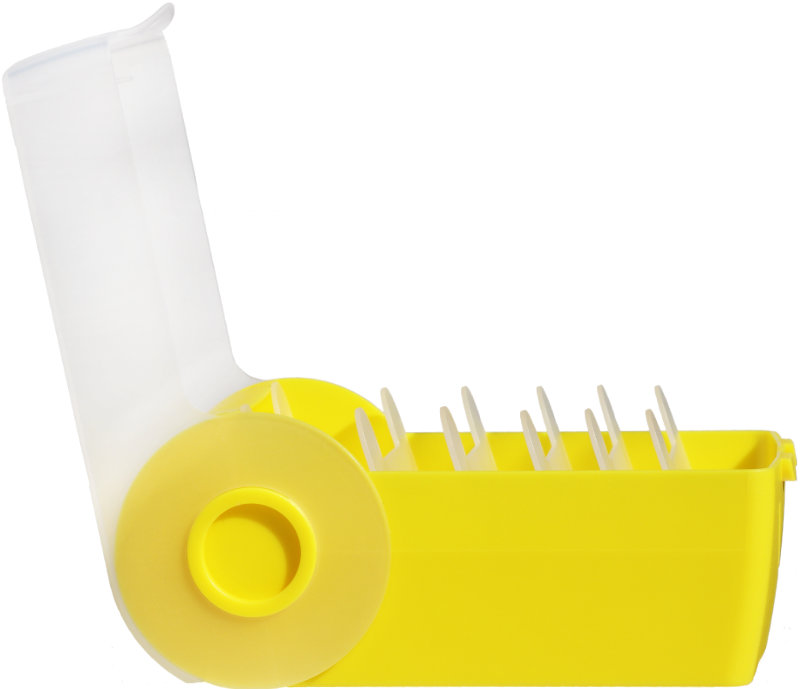 gelbe, geöffnete Lernkartei in der Ansicht von der Seite