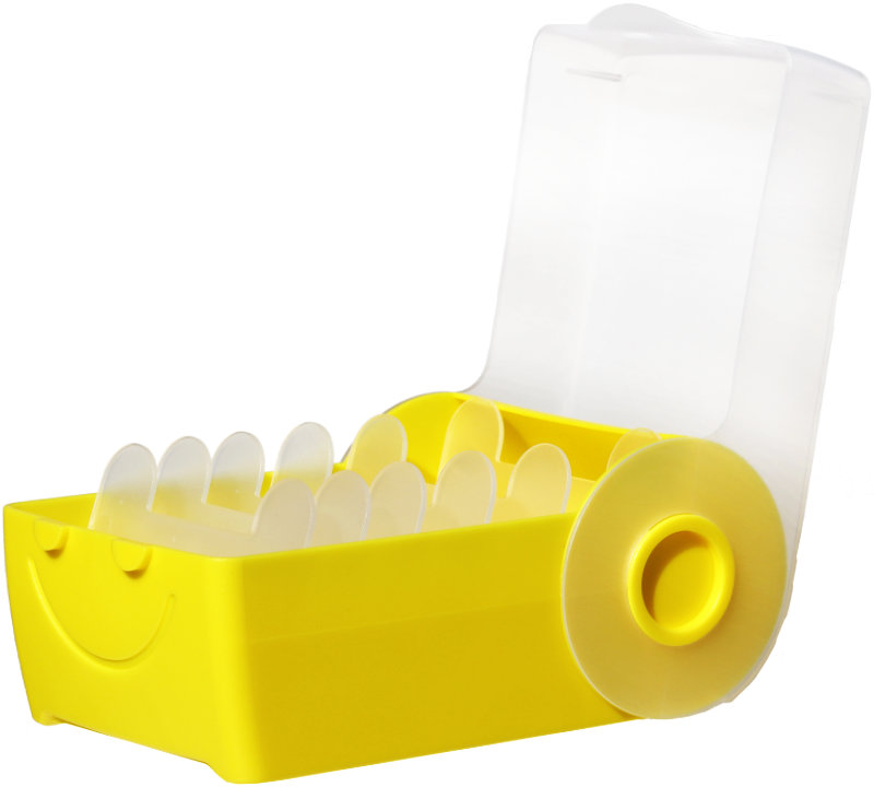 gelbe Lernkartei, geöffnet, in der Ansicht von schräg vorne