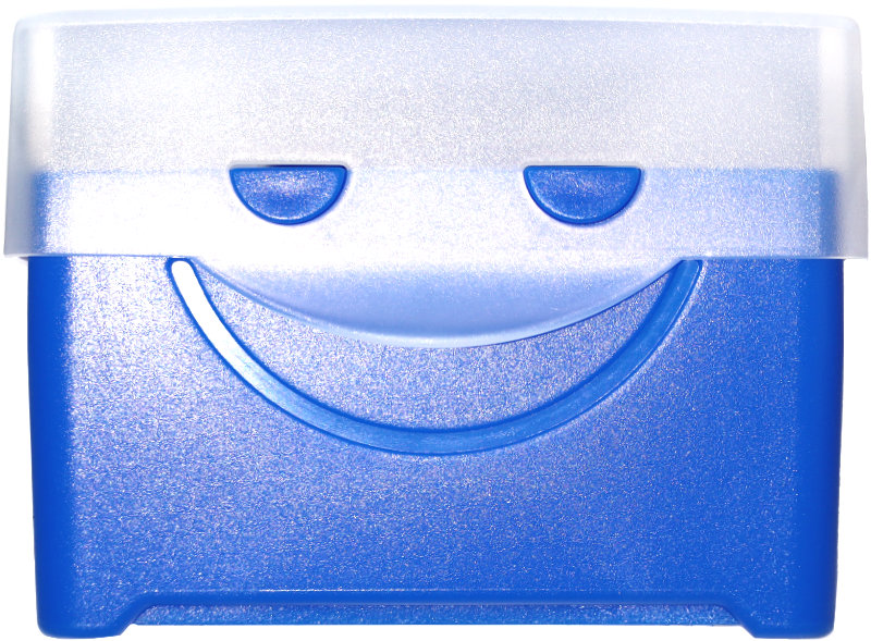 blaue Lernkartei in der Ansicht von vorne